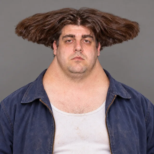 A closer look at Nick Nekk's enormous soft neck, completely serious face and impossible wing-shaped haircut.